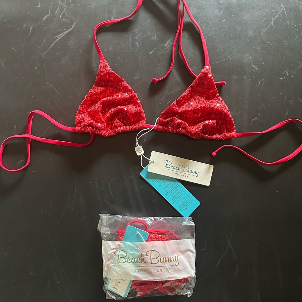 Beach Bunny Vibrant Red Sequin Bikini Size Small NWT